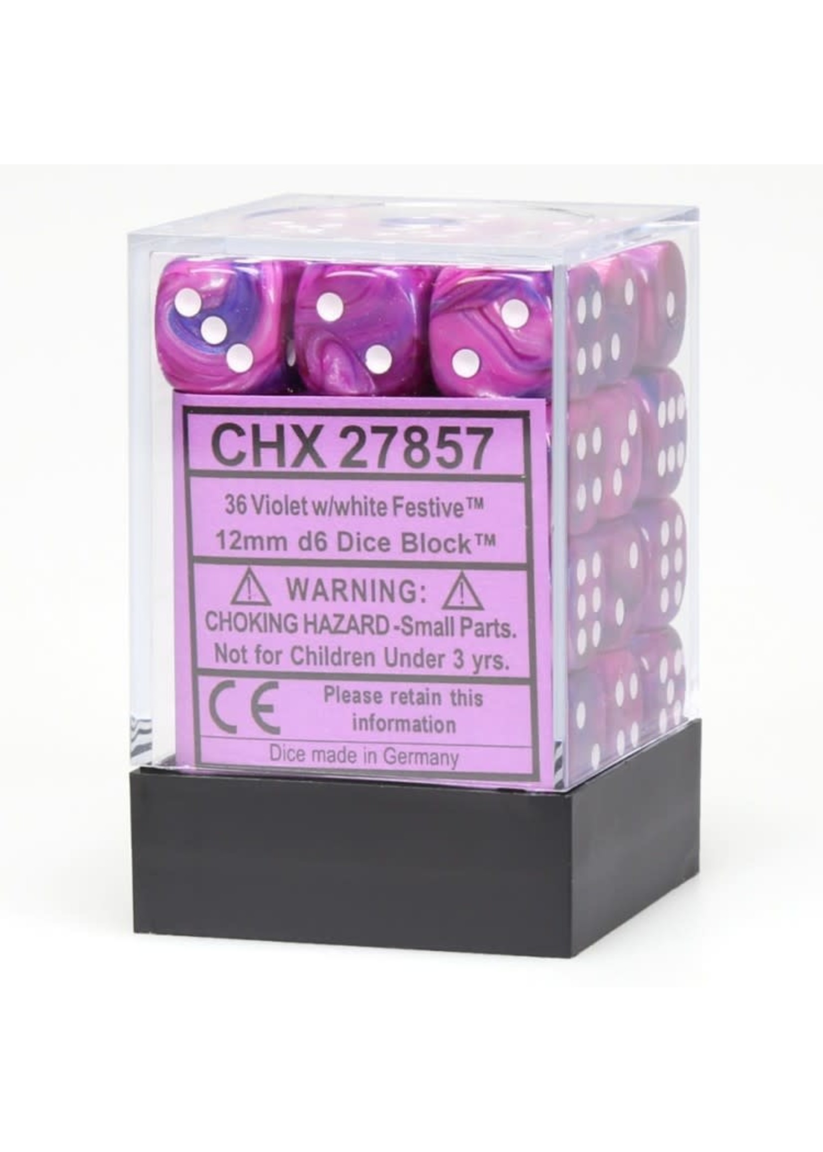 Chessex d6 Cube 12mm Festive Violet w/ White (36)