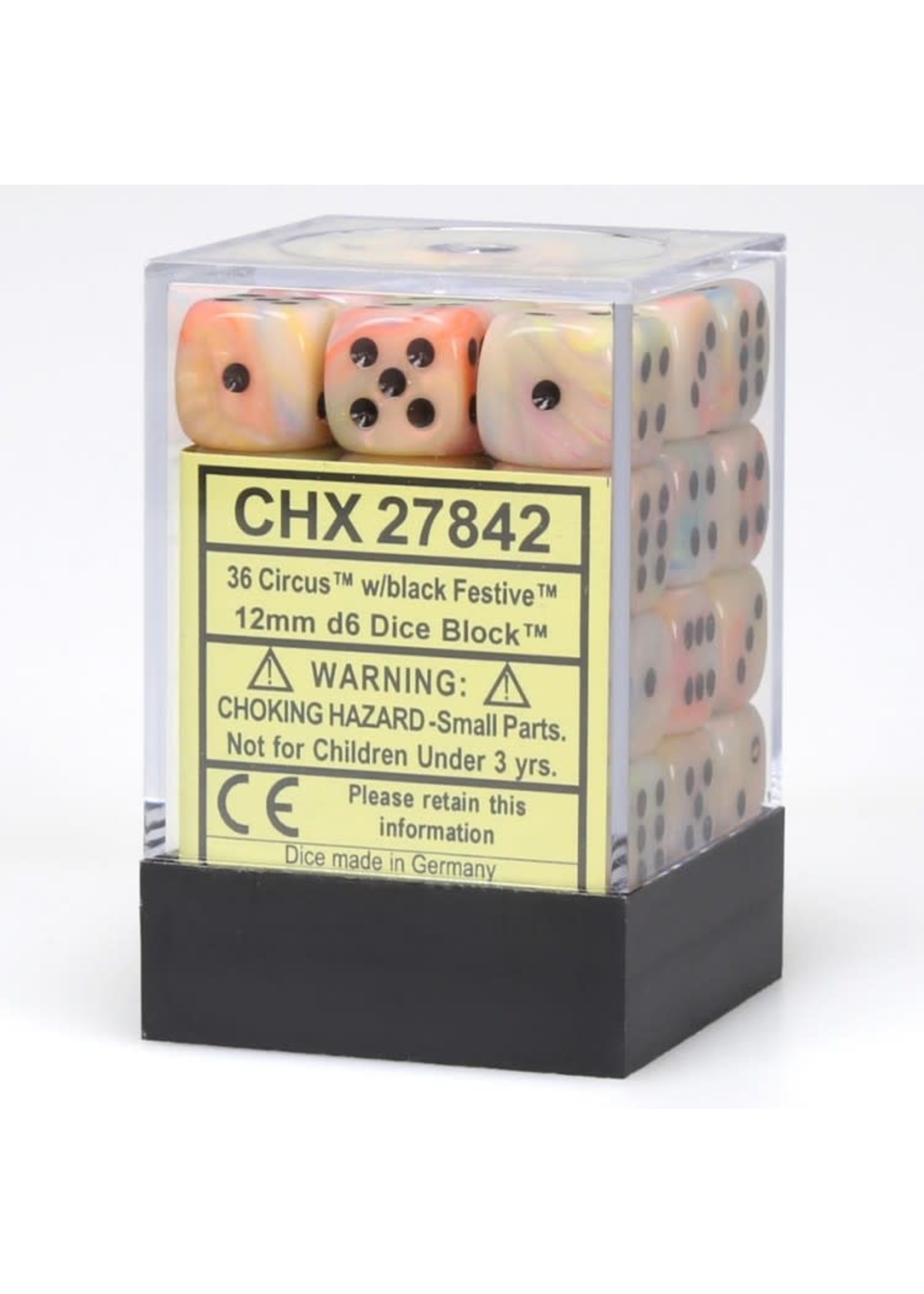 Chessex d6 Cube 12mm Festive Circus w/ Black (36)