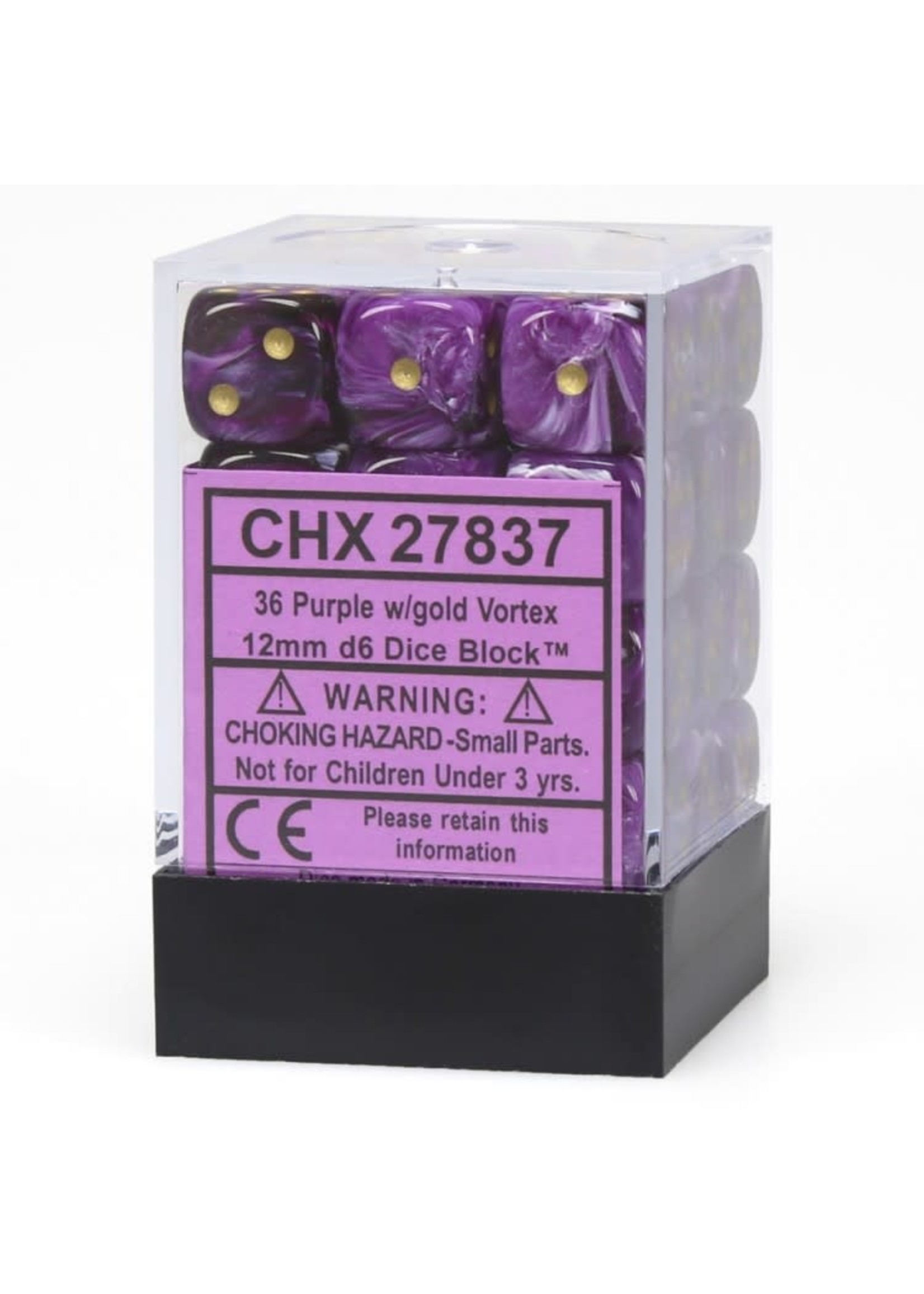 Chessex d6 Cube 12mm Vortex Purple w/ Gold (36)