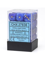 Chessex d6 Cube 12mm Vortex Blue w/ Gold (36)