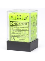 Chessex d6 Cube 12mm Vortex Bright Green w/ Black (36)