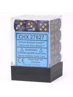 Chessex d6 Cube 12mm Scarab Royal Blue w/ Gold (36)