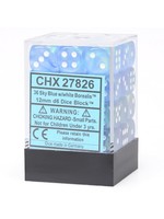 Chessex d6 Cube 12mm Borealis Sky Blue w/ White (36)