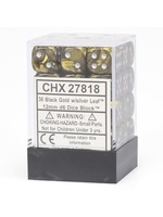 Chessex d6 Cube 12mm Leaf Black  & Gold w/ Silver (36)