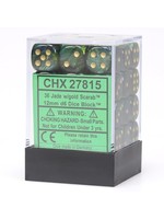 Chessex d6 Cube 12mm Scarab Jade w/ Gold (36)