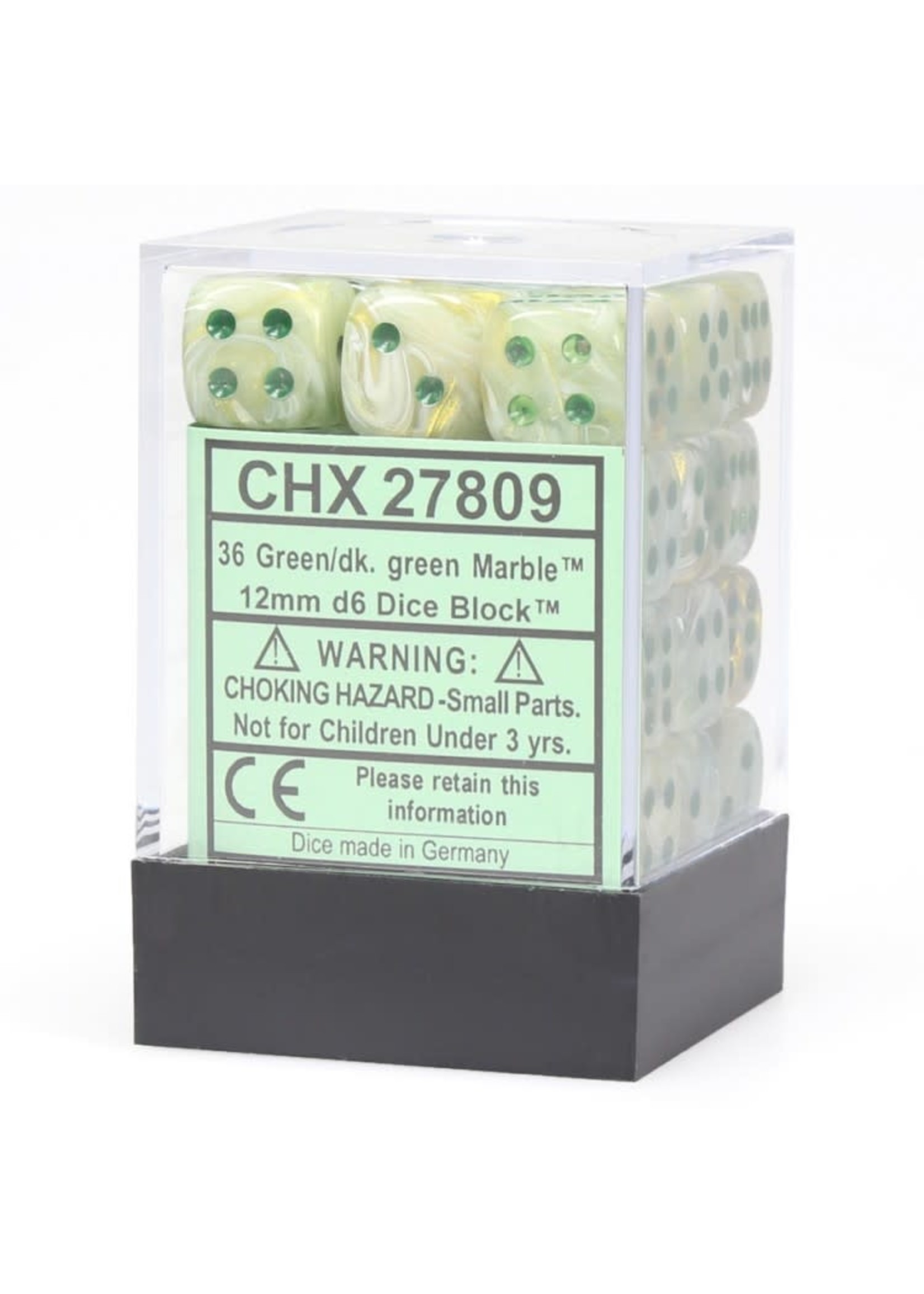 Chessex d6 Cube 12mm Marble Green w/ Dark Green (36)