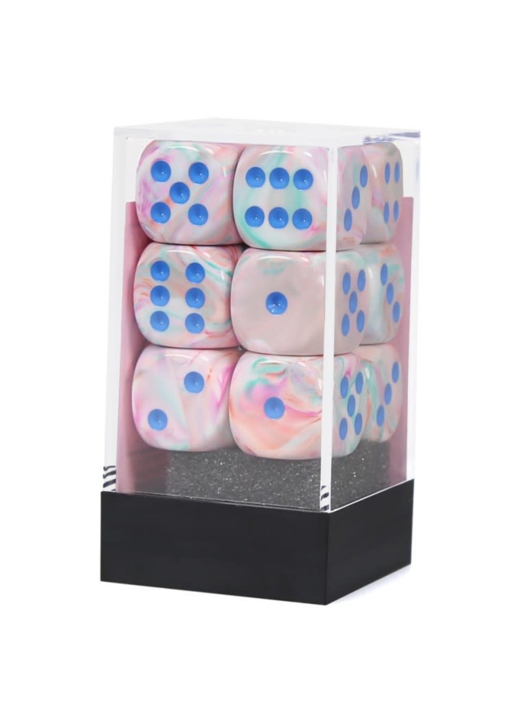 Chessex d6 Cube 16mm Festive Pop-Art w/ Blue (12)