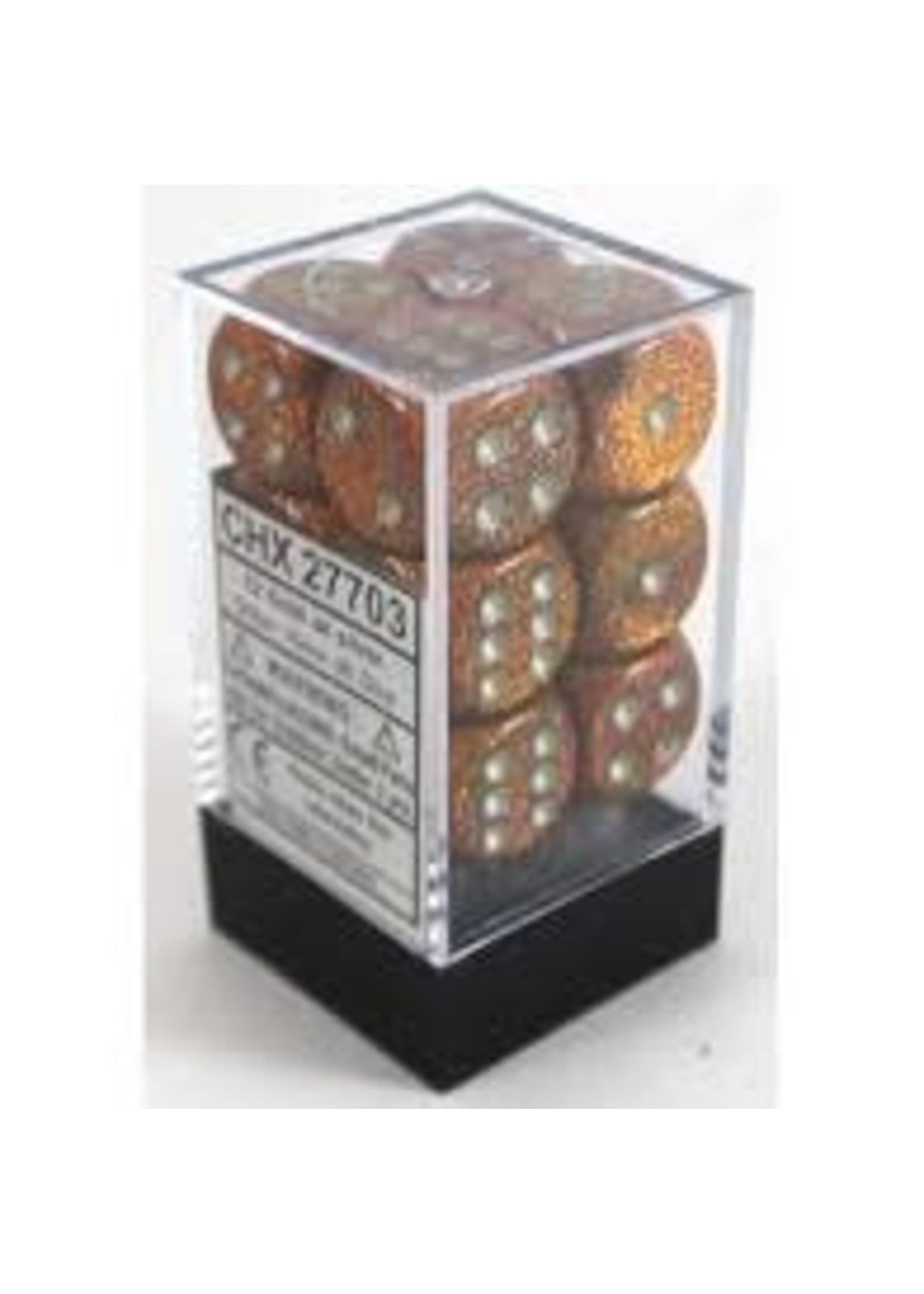 Chessex d6 Cube 16mm Glitter Gold w/ Silver (12)