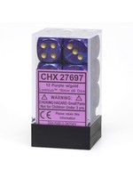 Chessex d6 Cube 16mm Lustrous Purple w/ Gold (12)