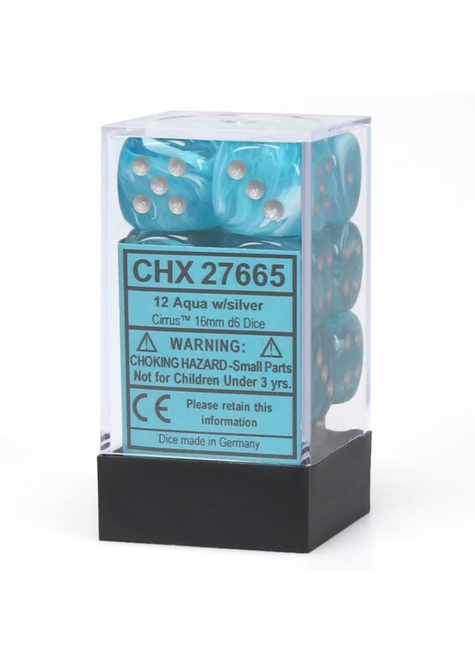 Chessex d6 Cube 16mm Cirrus Aqua w/ Silver (12)