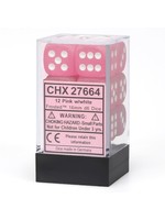 Chessex d6 Cube 16mm Frosted Pink w/ White (12)
