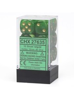Chessex d6 Cube 16mm Vortex Green w/ Gold (12)