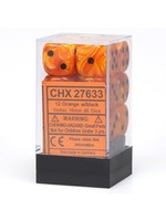 Chessex d6 Cube 16mm Vortex Orange w/ Black (12)