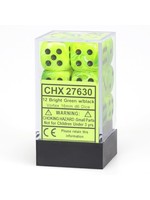 Chessex d6 Cube 16mm Vortex Bright Green w/ Black (12)