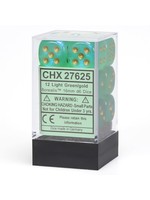 Chessex d6 Cube 16mm Borealis  Light Green w/ Gold (12)