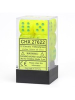 Chessex d6 Cube 16mm Vortex Electric Yellow w/ Green (12)