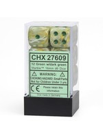 Chessex d6 Cube 16mm Marble Green w/ Dark Green (12)