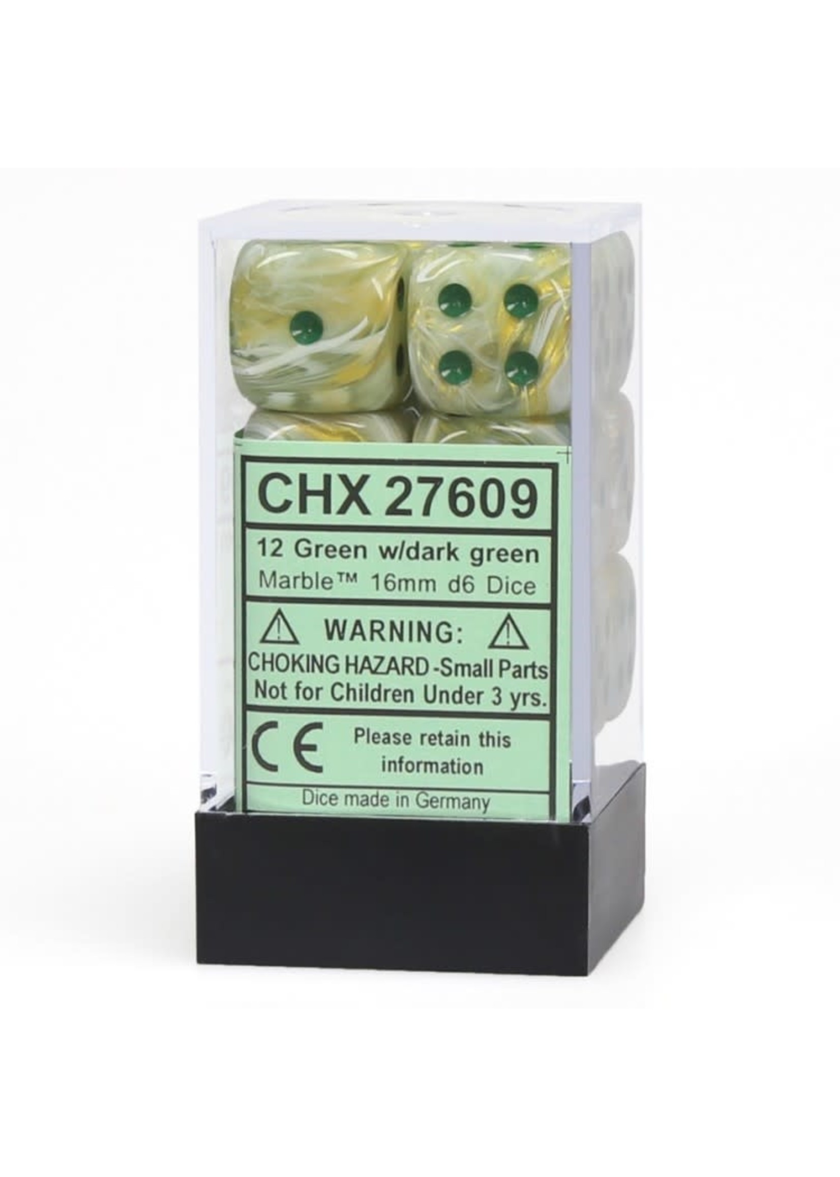 Chessex d6 Cube 16mm Marble Green w/ Dark Green (12)