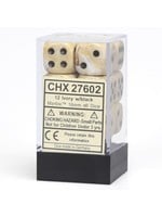 Chessex d6 Cube 16mm Marble Ivory w/ Black (12)