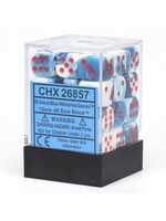 Chessex d6 Cube 12mm Gemini Astral Blue & White w/ Red (36)