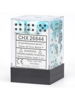 Chessex d6 Cube 12mm Gemini White & Teal w/ Black (36)