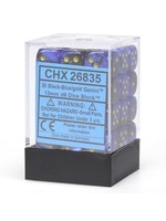 Chessex d6 Cube 12mm Gemini Black & Blue w/ Gold (36)