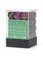 Chessex d6 Cube 12mm Gemini Green & Purple w/ Gold (36)
