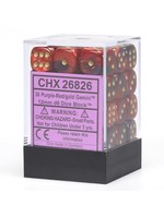Chessex d6 Cube 12mm Gemini Purple & Red w/ Gold (36)