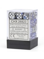 Chessex d6 Cube 12mm Gemini Blue & Silver w/ White (36)