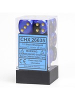 Chessex d6 Cube 16mm Gemini Black & Blue w/ Gold (12)