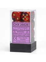 Chessex d6 Cube 16mm Gemini Purple & Red w/ White (12)