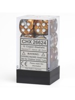 Chessex d6 Cube 16mm Gemini Copper & Steel w/ White (12)