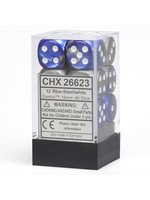 Chessex d6 Cube 16mm Gemini Blue & Steel w/ White (12)