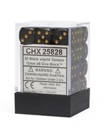 Chessex d6 Cube 12mm Opaque Black w/ Gold (36)