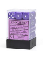 Chessex d6 Cube 12mm Opaque Purple w/ White (36)