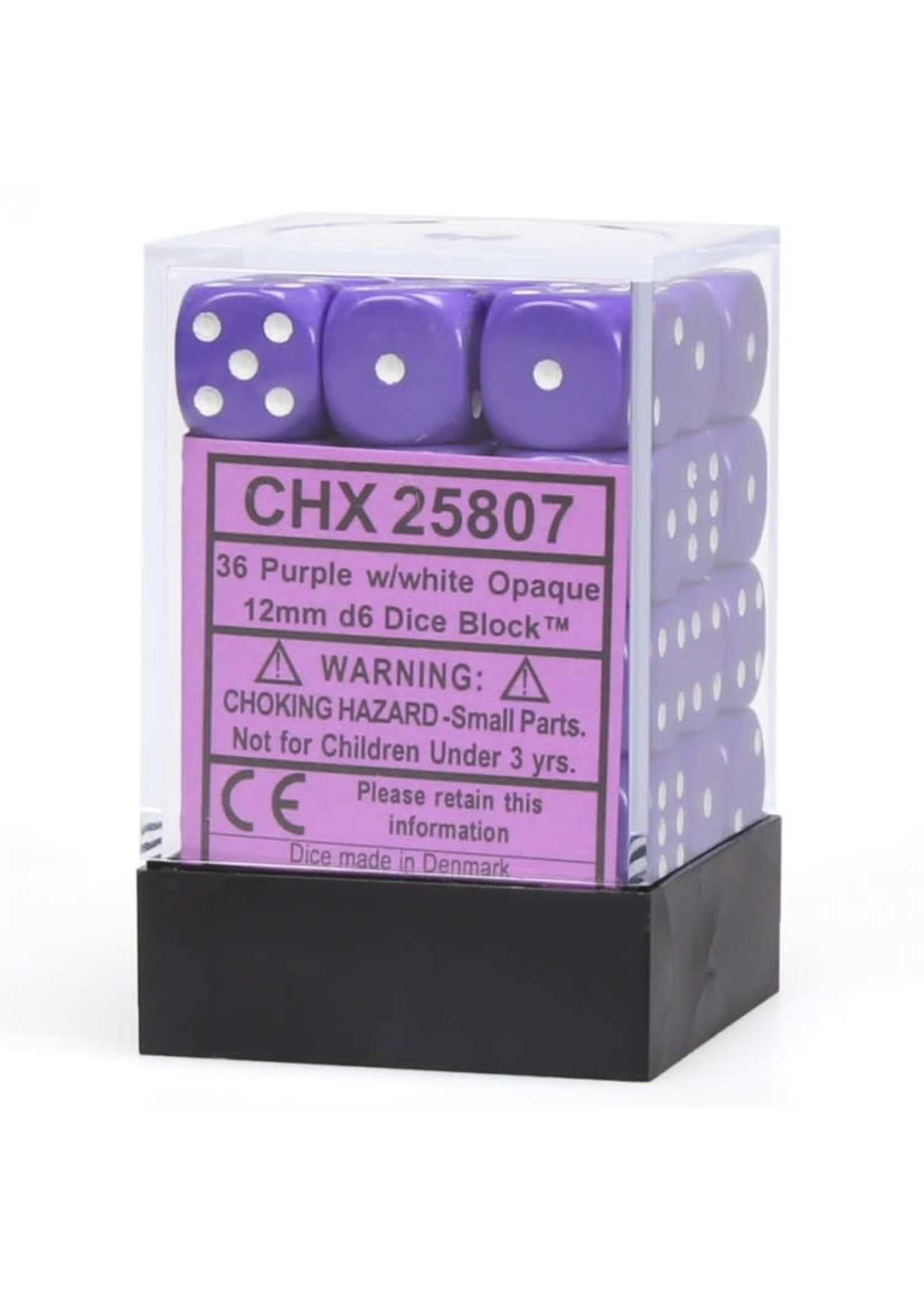 Chessex d6 Cube 12mm Opaque Purple w/ White (36)