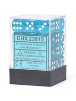 Chessex d6 Cube 12mm Translucent Teal w/ White (36)
