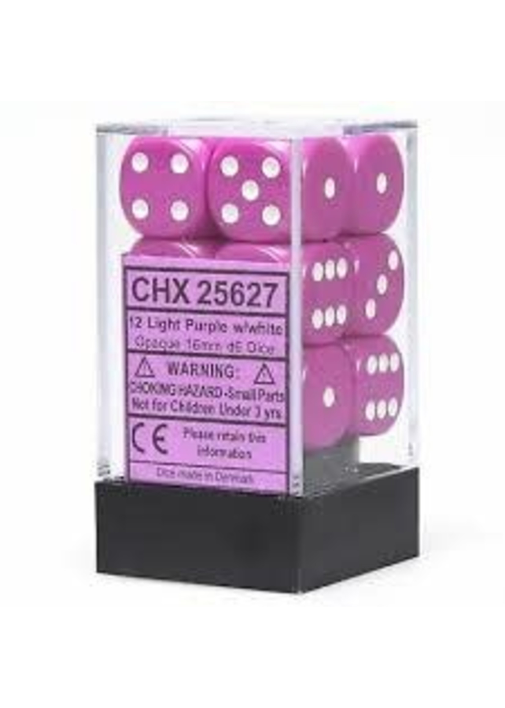 Chessex d6 Cube 16mm Opaque Purple w/ White (12)
