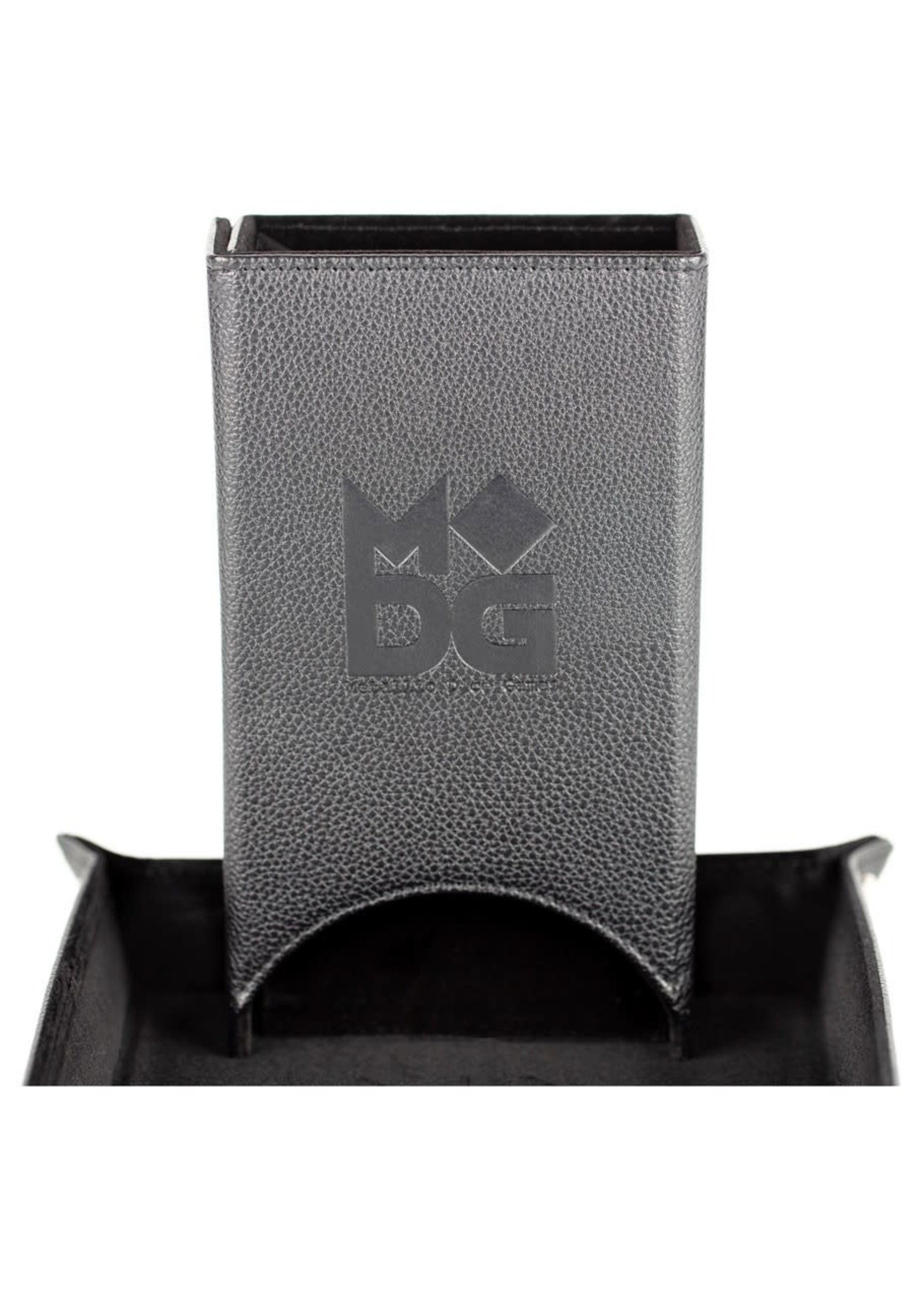 Metallic Dice Game Dice Tower: Leather Fold Black