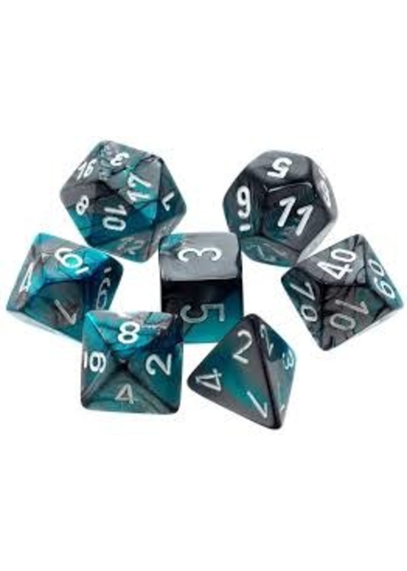 Chessex Gemini Poly 7 set:  Steel & Teal w/ White