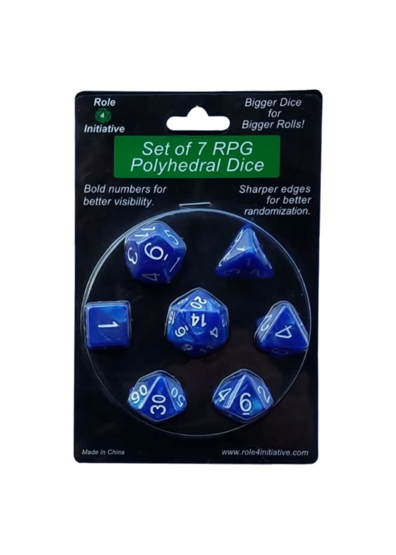Roll 4 Initiative 7-Set Marble Dice: Blue w/ White