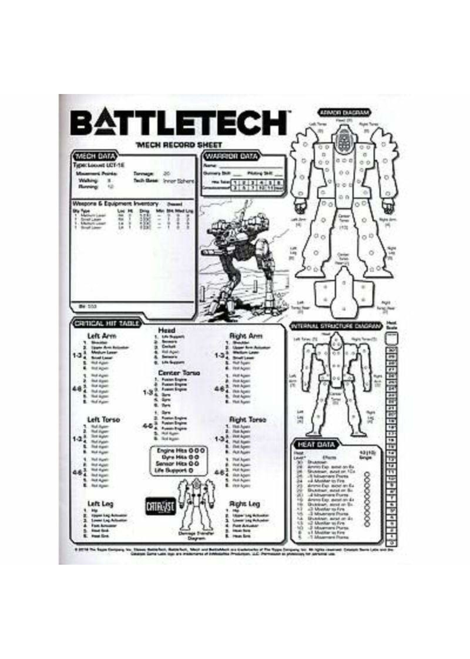CATALYST GAME LABS Battletech: Reinforcements Record Sheet Book #1