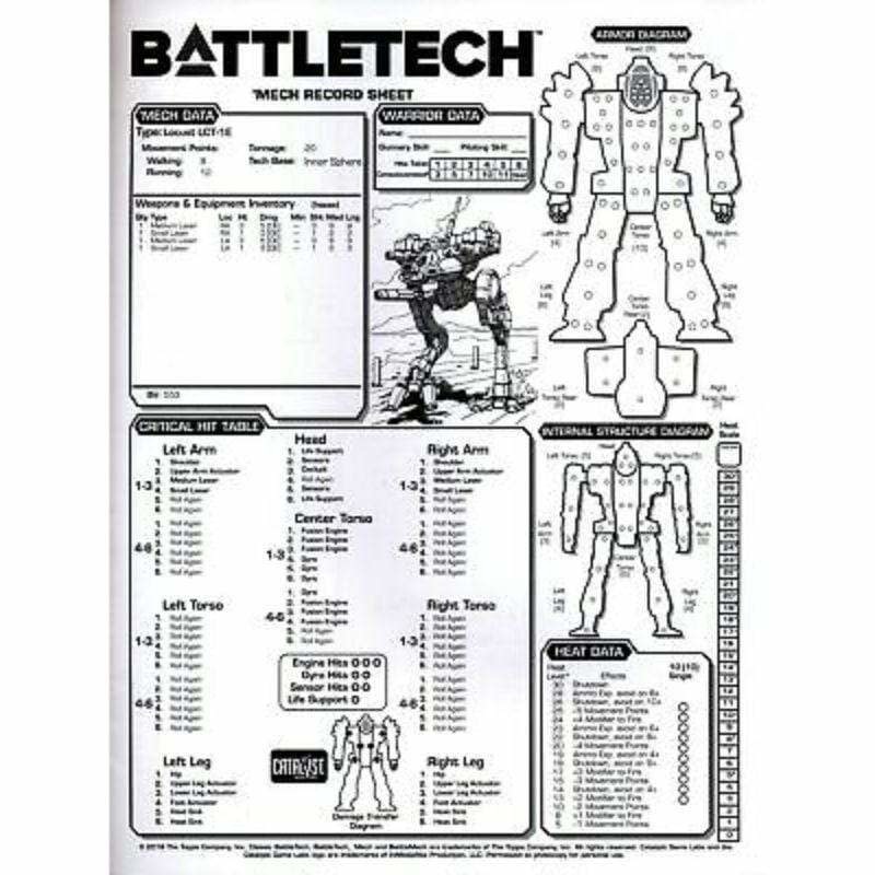 CATALYST GAME LABS Battletech: Reinforcements Record Sheet Book #1 ...