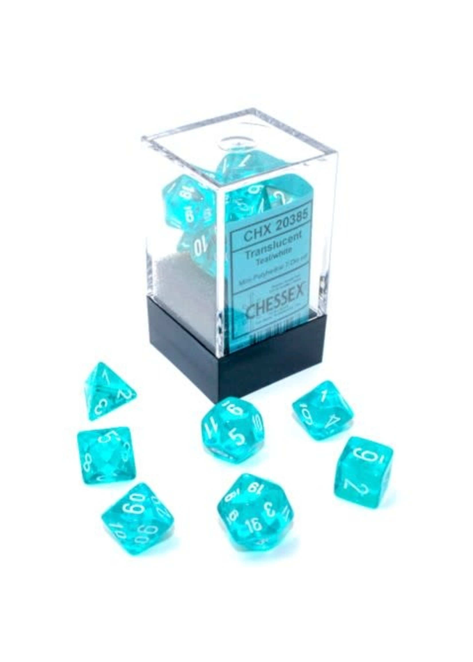 Chessex Translucent Mini 7 Set: Teal w/ white