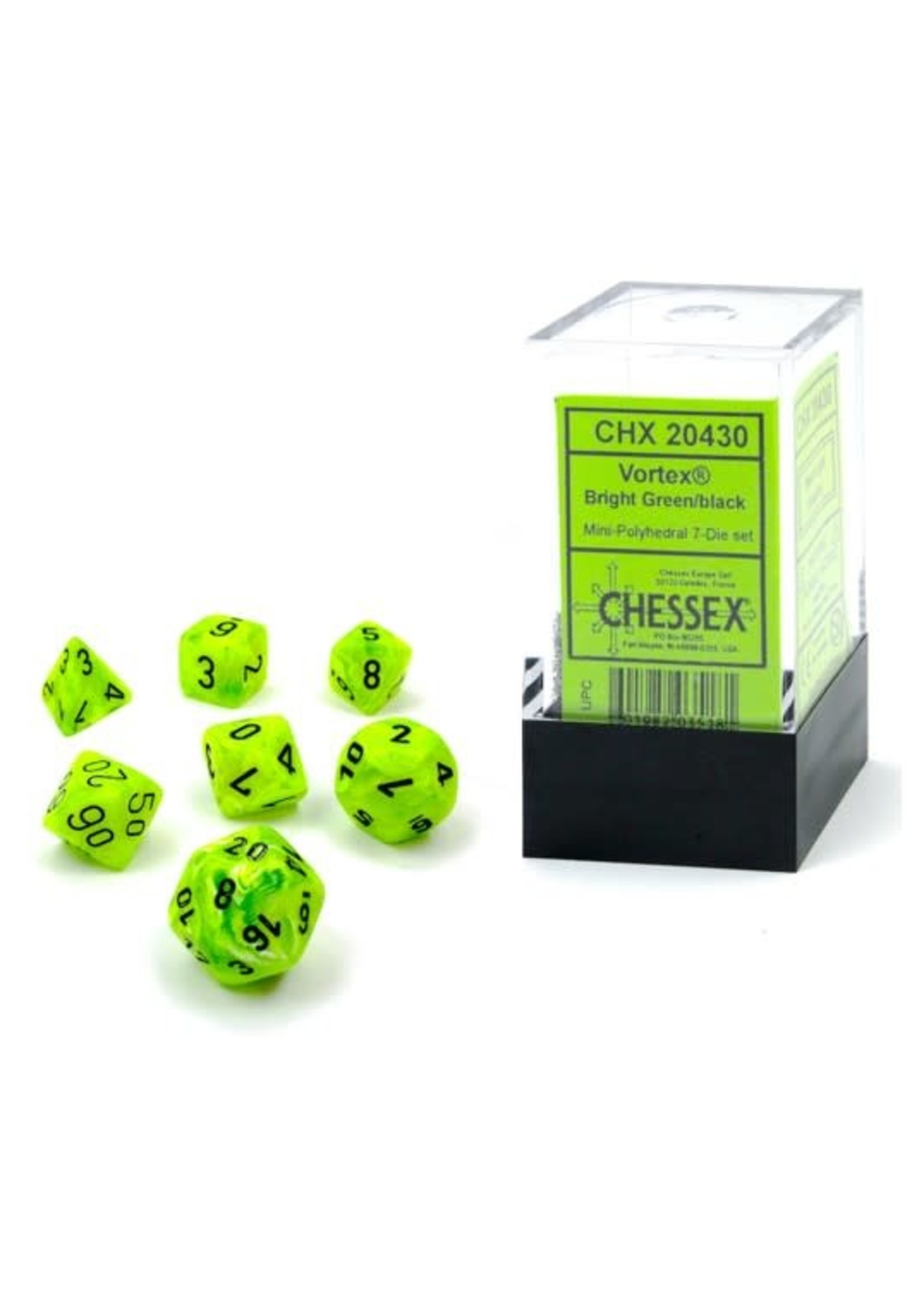 Chessex Vortex Mini 7 Set: Bright Green w/ black