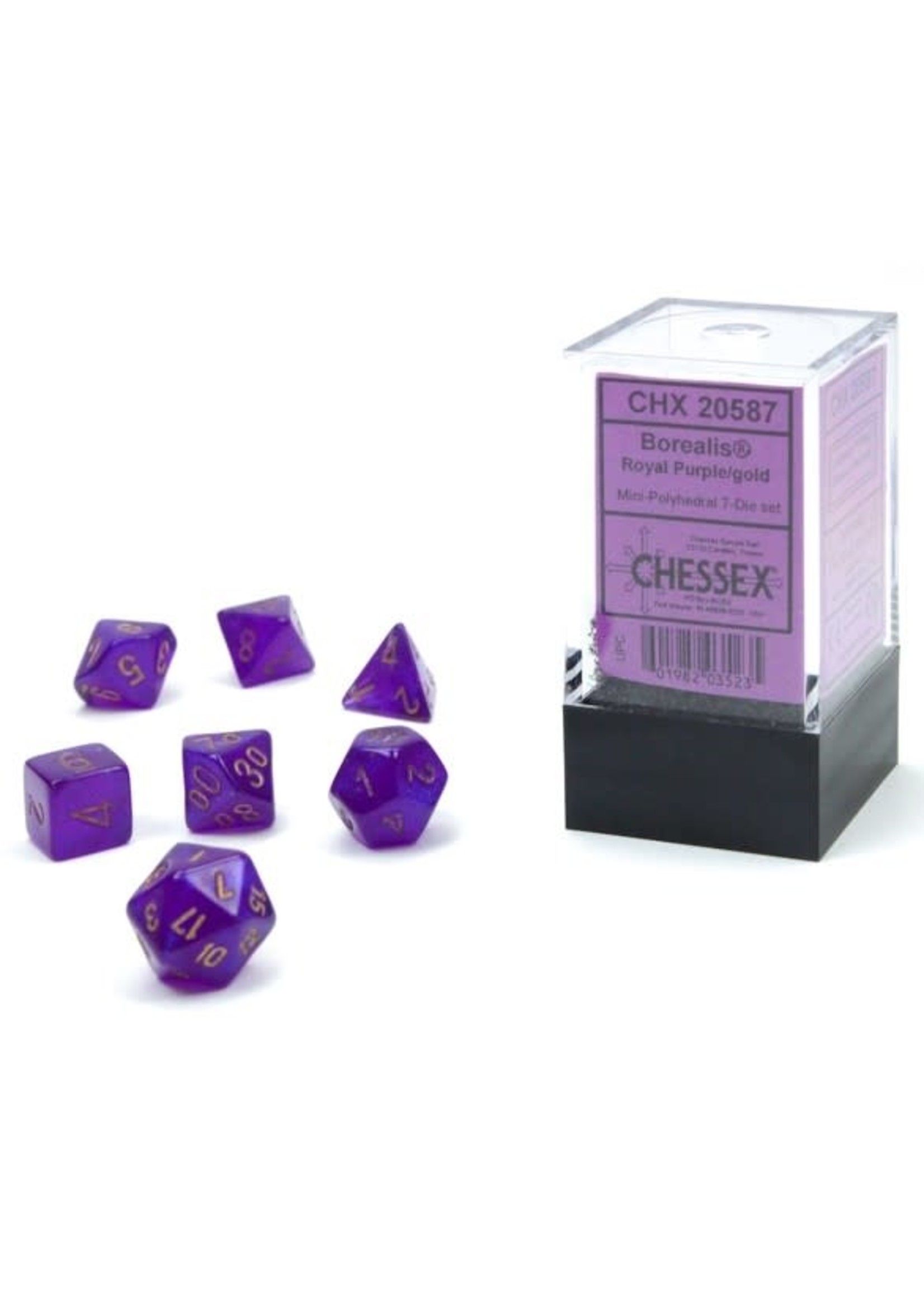 Chessex Luminary Borealis Mini 7 Set: Royal Purple w/ gold