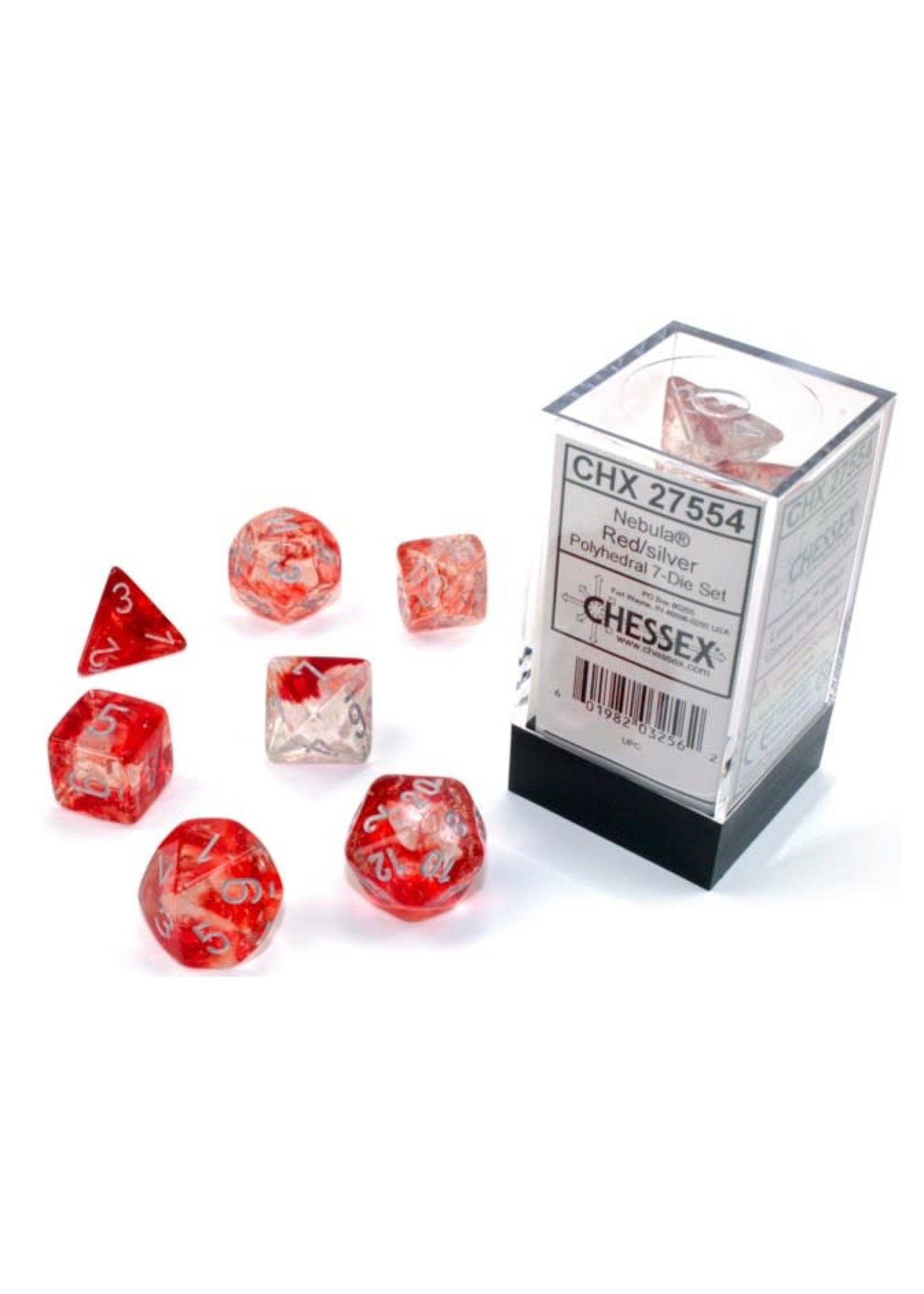 Chessex Luminary Nebula Poly 7 set: Red w/ Silver