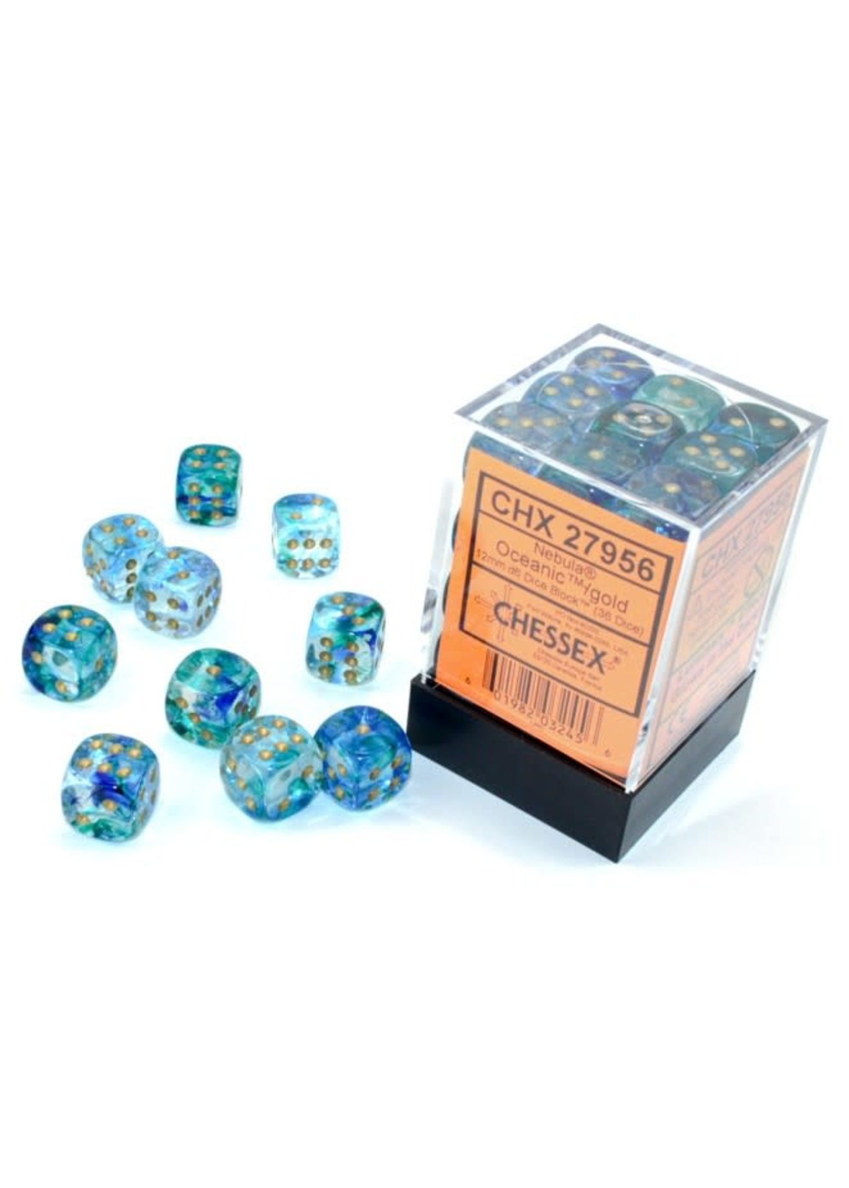 Chessex d6 Cube 12mm Luminary Nebula Oceanic w/ Gold (36)