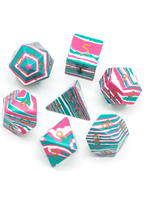 Foam Brain Textured Turquoise Pink & Teal 7 set dice- Engraved