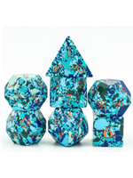 Foam Brain Textured Turquoise Speckled Blue 7 set dice- Engraved